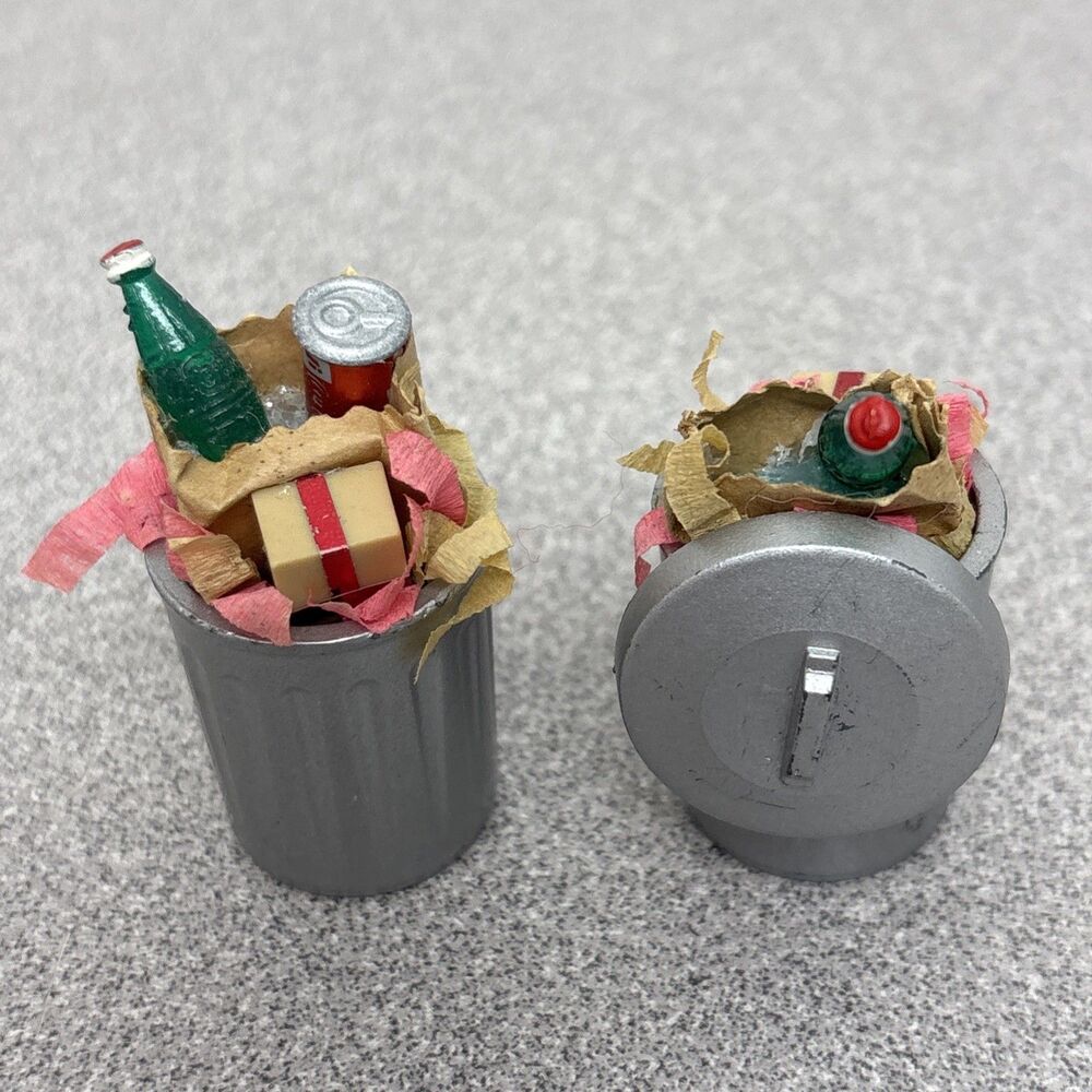 Department 56 Snow Village Christmas Trash Cans Set of 2 Hand Painted Metal